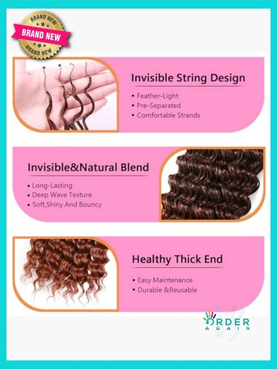 Curly Feather Crochet Hair Extensions Deep Wave Synthetic Pre-Separated main image 7